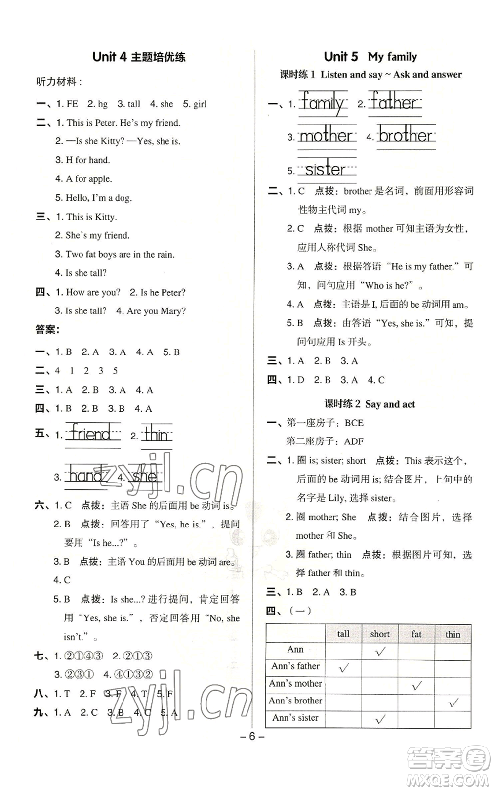 陜西人民教育出版社2022秋季綜合應(yīng)用創(chuàng)新題典中點(diǎn)三年級起點(diǎn)三年級上冊英語滬教版參考答案