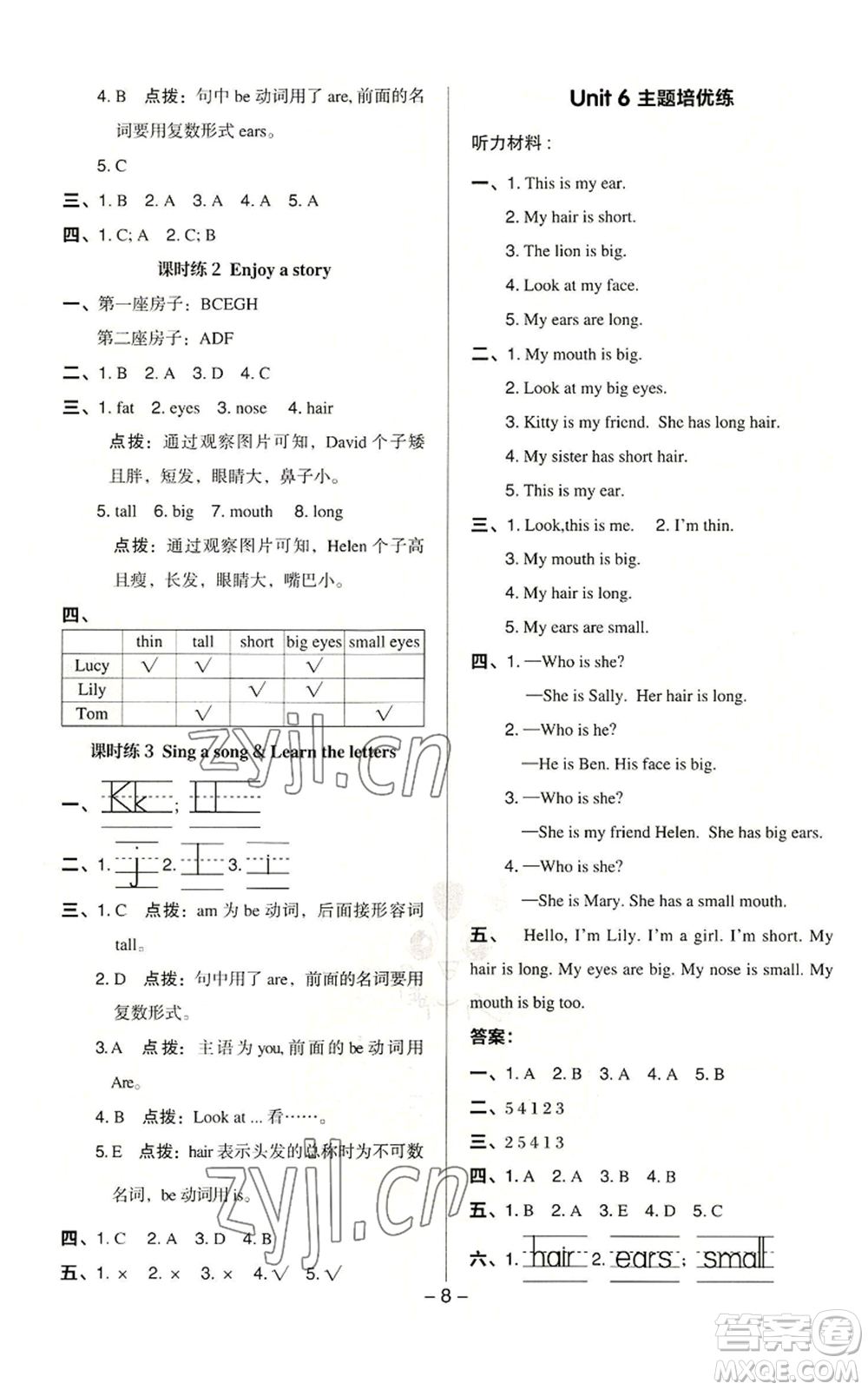 陜西人民教育出版社2022秋季綜合應(yīng)用創(chuàng)新題典中點(diǎn)三年級起點(diǎn)三年級上冊英語滬教版參考答案