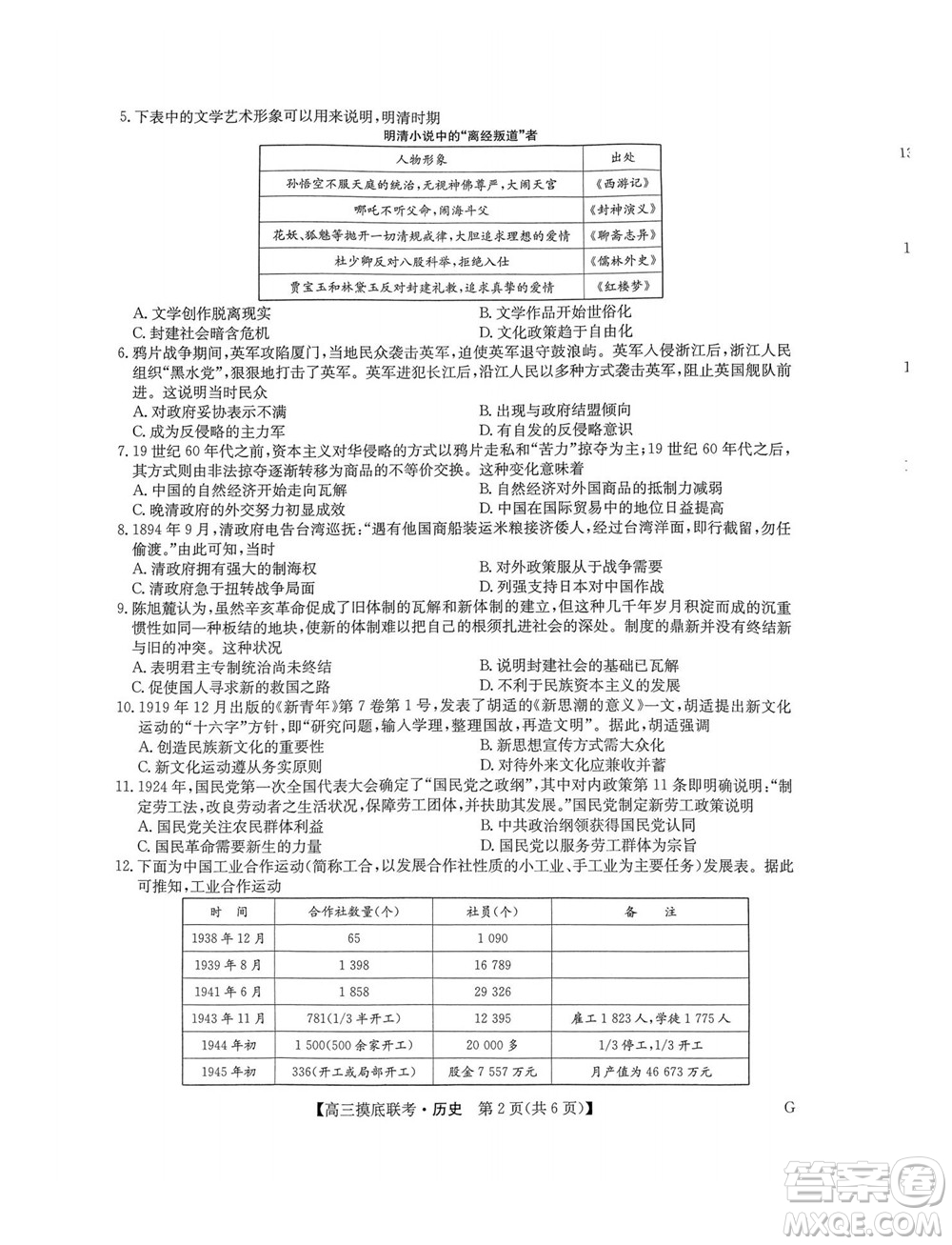 2023屆九師聯(lián)盟老高考高三摸底聯(lián)考?xì)v史試題及答案