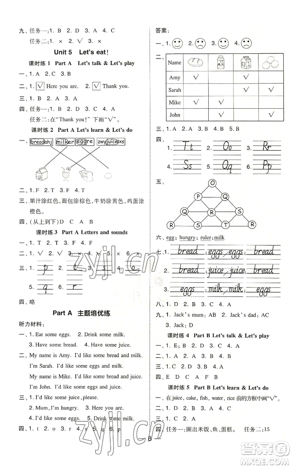 吉林教育出版社2022秋季綜合應(yīng)用創(chuàng)新題典中點三年級起點三年級上冊英語人教版參考答案