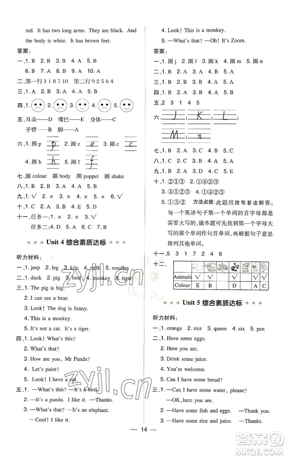 吉林教育出版社2022秋季綜合應(yīng)用創(chuàng)新題典中點三年級起點三年級上冊英語人教版參考答案