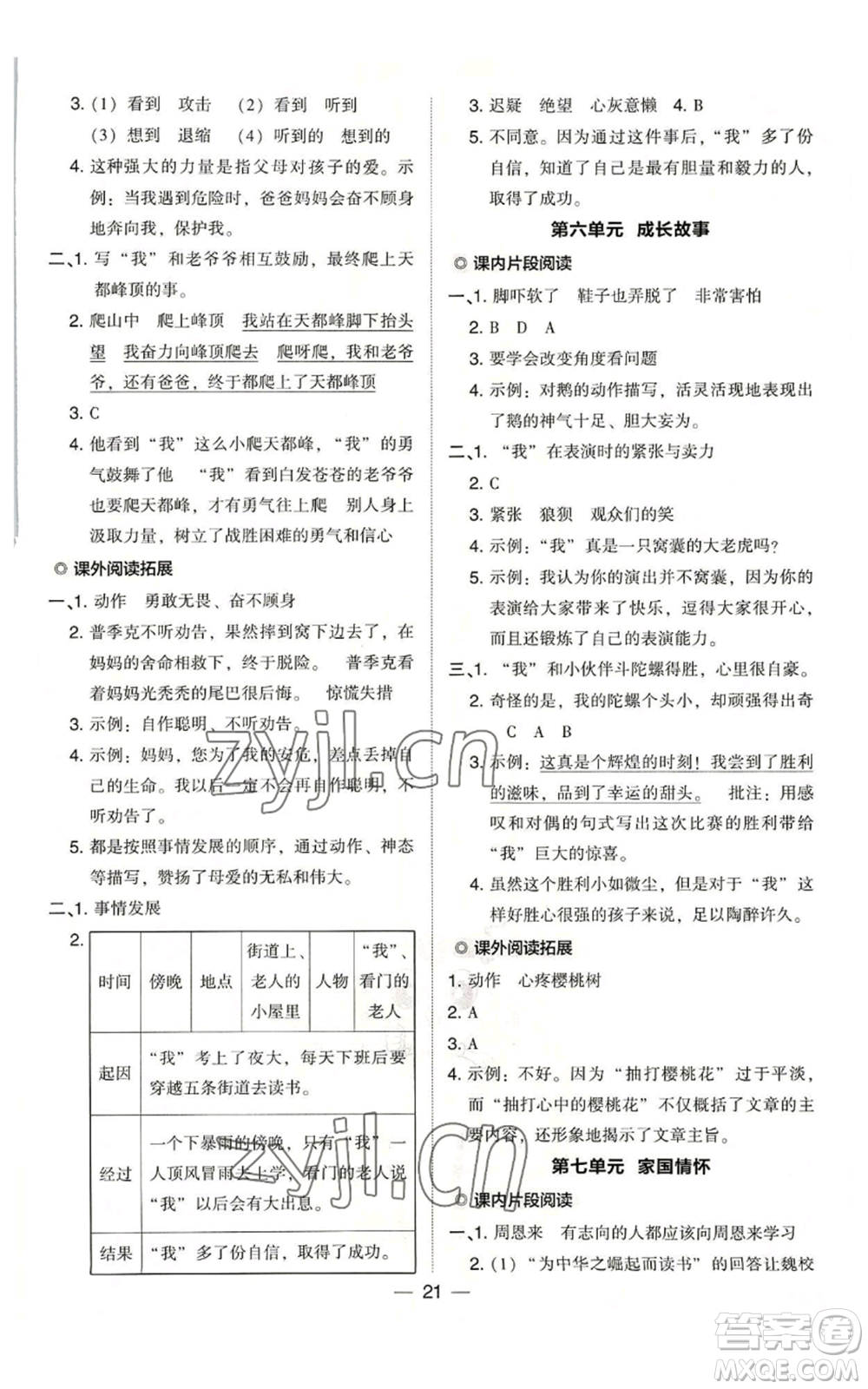 吉林教育出版社2022秋季綜合應(yīng)用創(chuàng)新題典中點(diǎn)四年級(jí)上冊(cè)語(yǔ)文人教版浙江專版參考答案