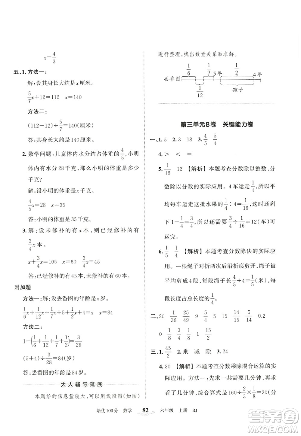 江西人民出版社2022王朝霞培優(yōu)100分六年級數學上冊RJ人教版答案