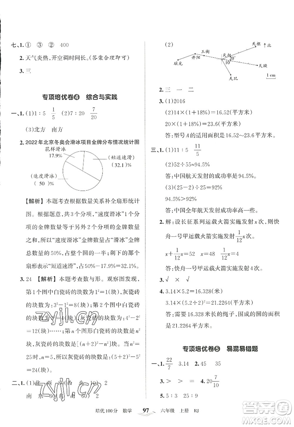 江西人民出版社2022王朝霞培優(yōu)100分六年級數學上冊RJ人教版答案