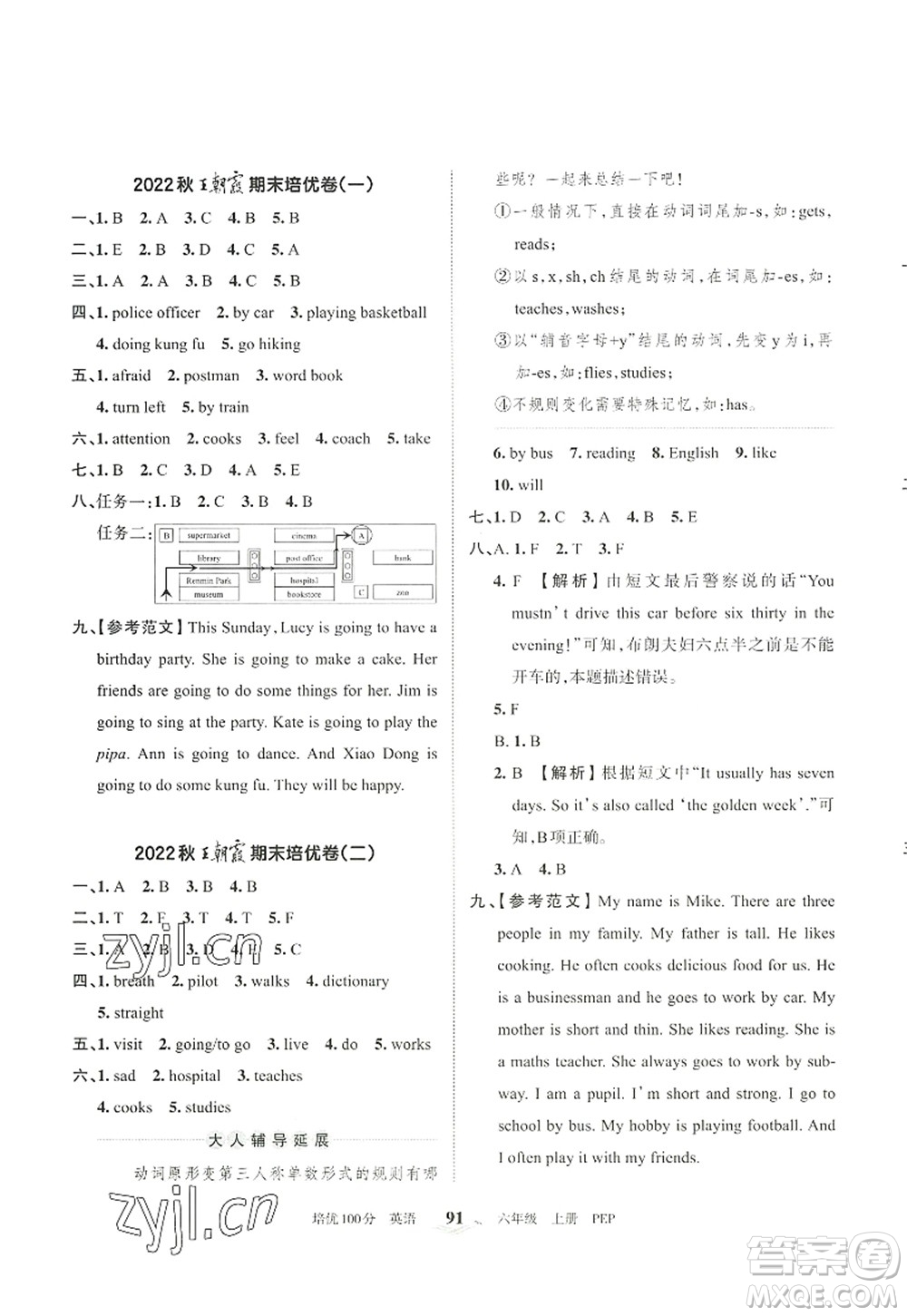 江西人民出版社2022王朝霞培優(yōu)100分六年級英語上冊PEP版答案