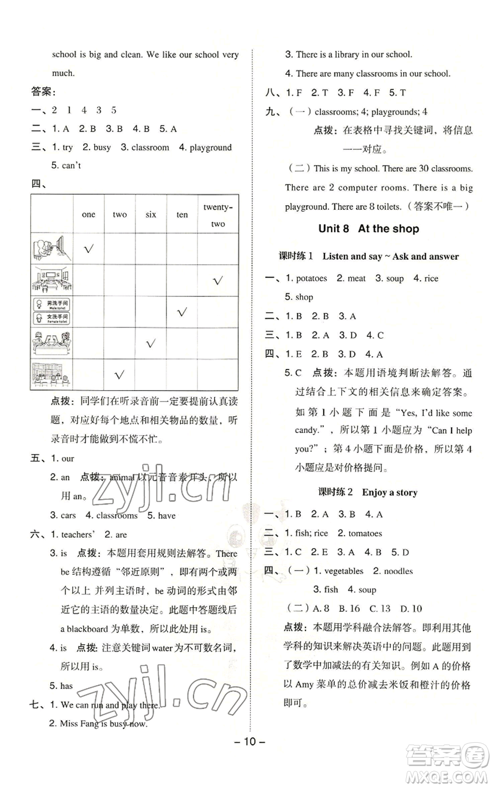 陜西人民教育出版社2022秋季綜合應用創(chuàng)新題典中點三年級起點四年級上冊英語滬教版參考答案