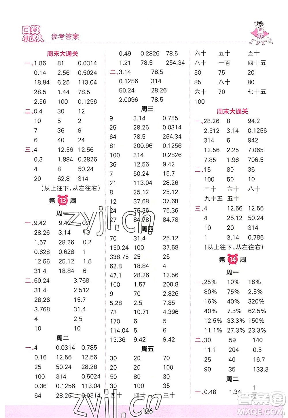 江西人民出版社2022王朝霞口算小達(dá)人六年級(jí)數(shù)學(xué)上冊(cè)RJ人教版答案