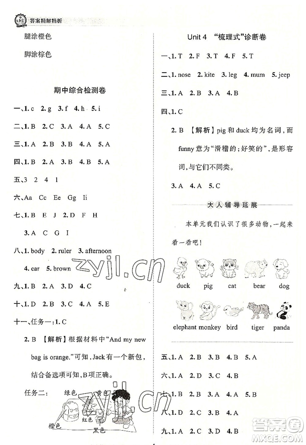 江西人民出版社2022王朝霞考點梳理時習卷三年級英語上冊PEP版答案