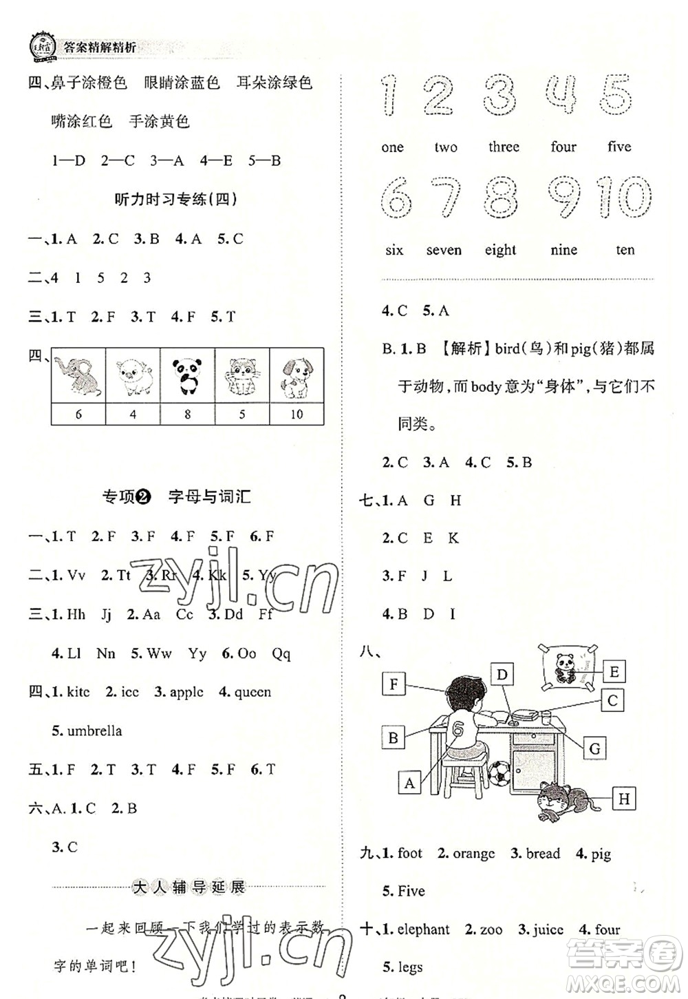 江西人民出版社2022王朝霞考點梳理時習卷三年級英語上冊PEP版答案