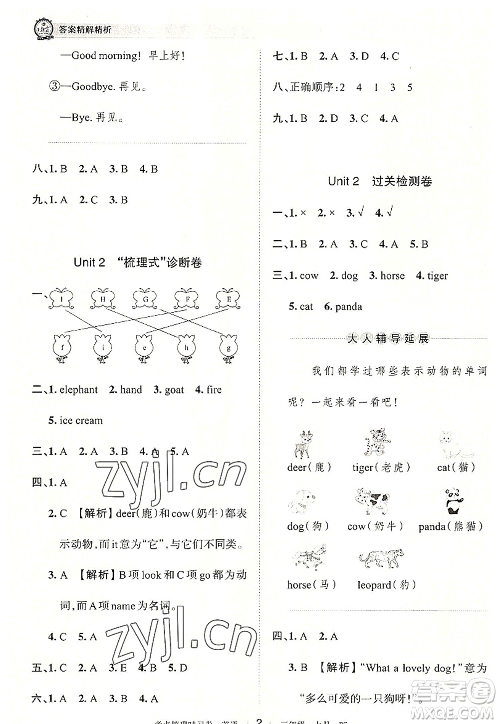 江西人民出版社2022王朝霞考點梳理時習卷三年級英語上冊BS北師版答案