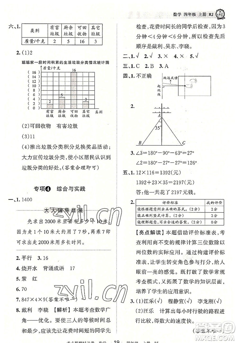 江西人民出版社2022王朝霞考點(diǎn)梳理時(shí)習(xí)卷四年級(jí)數(shù)學(xué)上冊(cè)RJ人教版答案