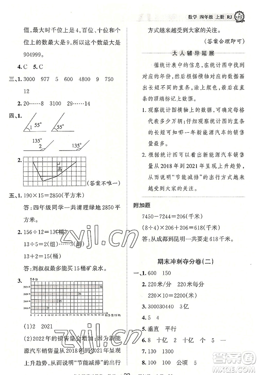 江西人民出版社2022王朝霞考點(diǎn)梳理時(shí)習(xí)卷四年級(jí)數(shù)學(xué)上冊(cè)RJ人教版答案