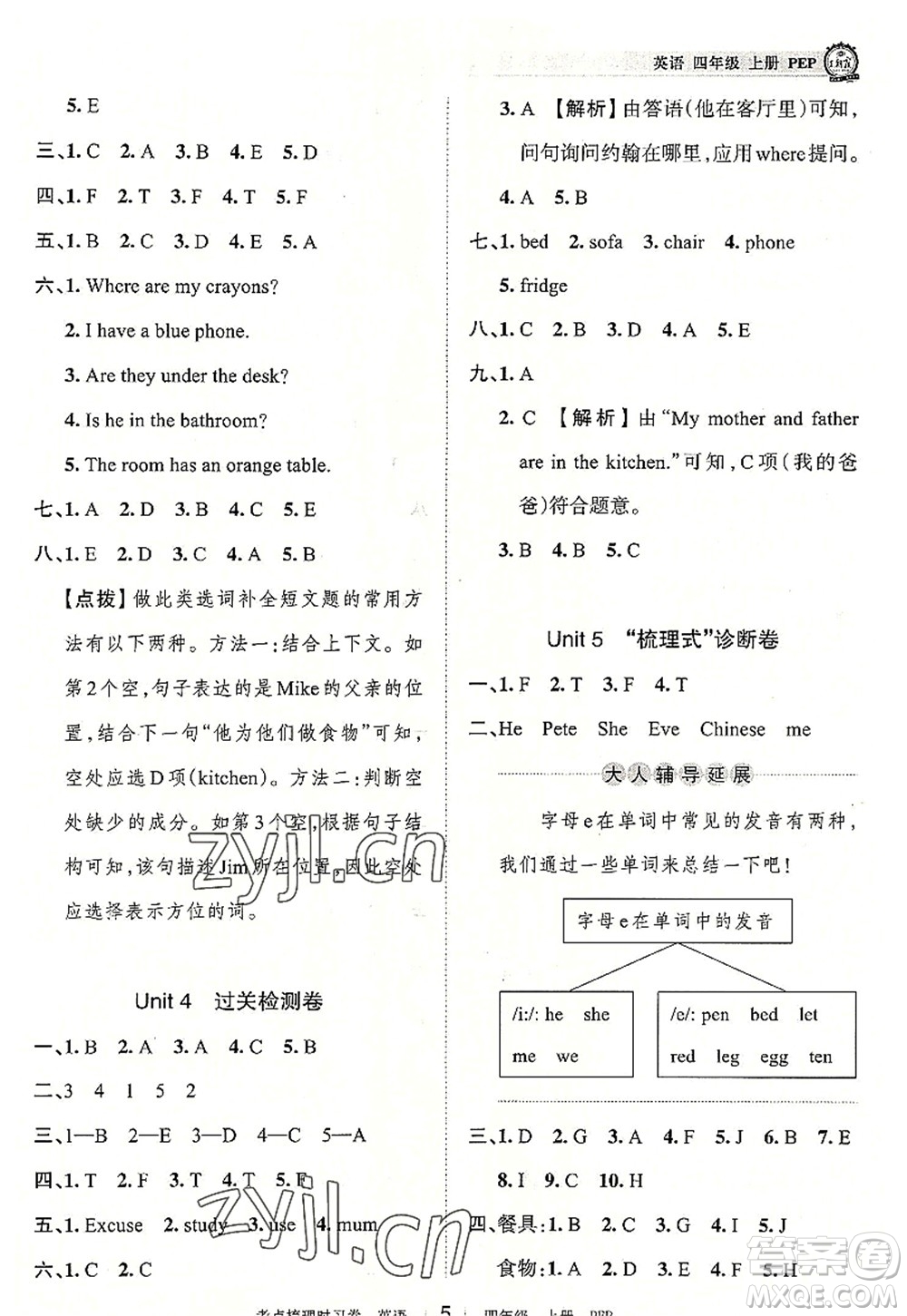 江西人民出版社2022王朝霞考點(diǎn)梳理時習(xí)卷四年級英語上冊PEP版答案