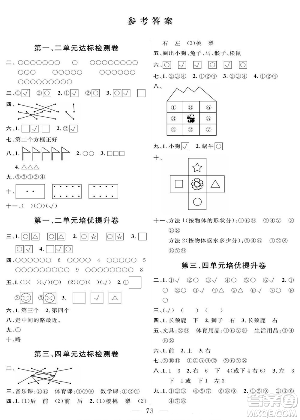 陽(yáng)光出版社2022名師面對(duì)面大試卷數(shù)學(xué)一年級(jí)上冊(cè)蘇教版答案