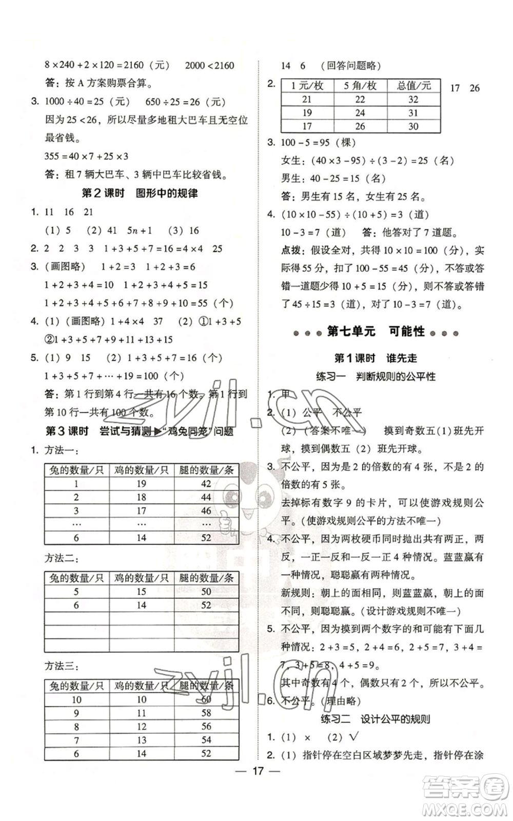 陜西人民教育出版社2022秋季綜合應(yīng)用創(chuàng)新題典中點(diǎn)五年級上冊數(shù)學(xué)北師大版參考答案