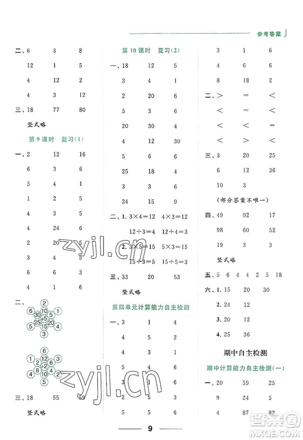 北京教育出版社2022亮點給力計算天天練二年級數(shù)學(xué)上冊江蘇版答案