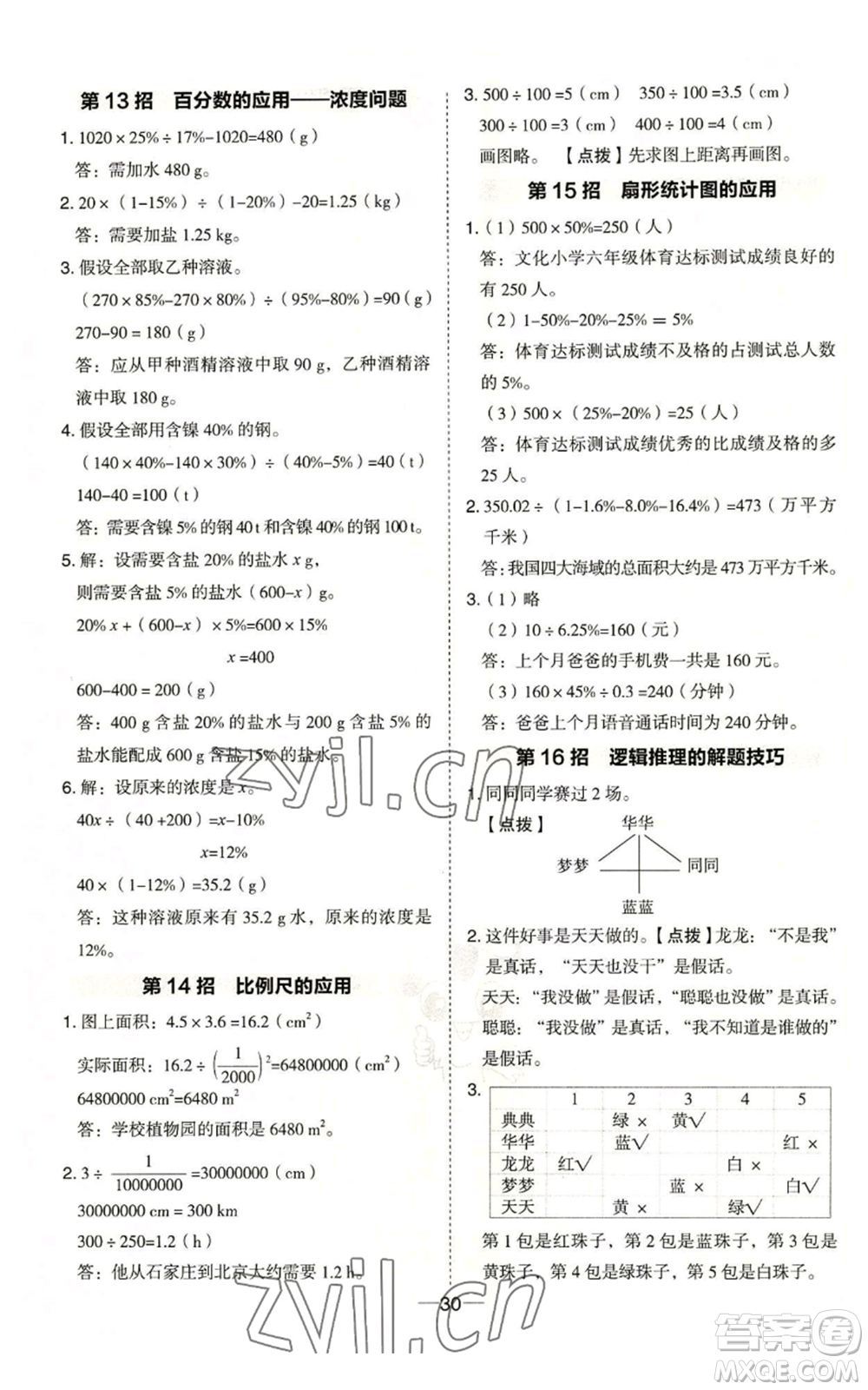 吉林教育出版社2022秋季綜合應用創(chuàng)新題典中點六年級上冊數(shù)學冀教版參考答案