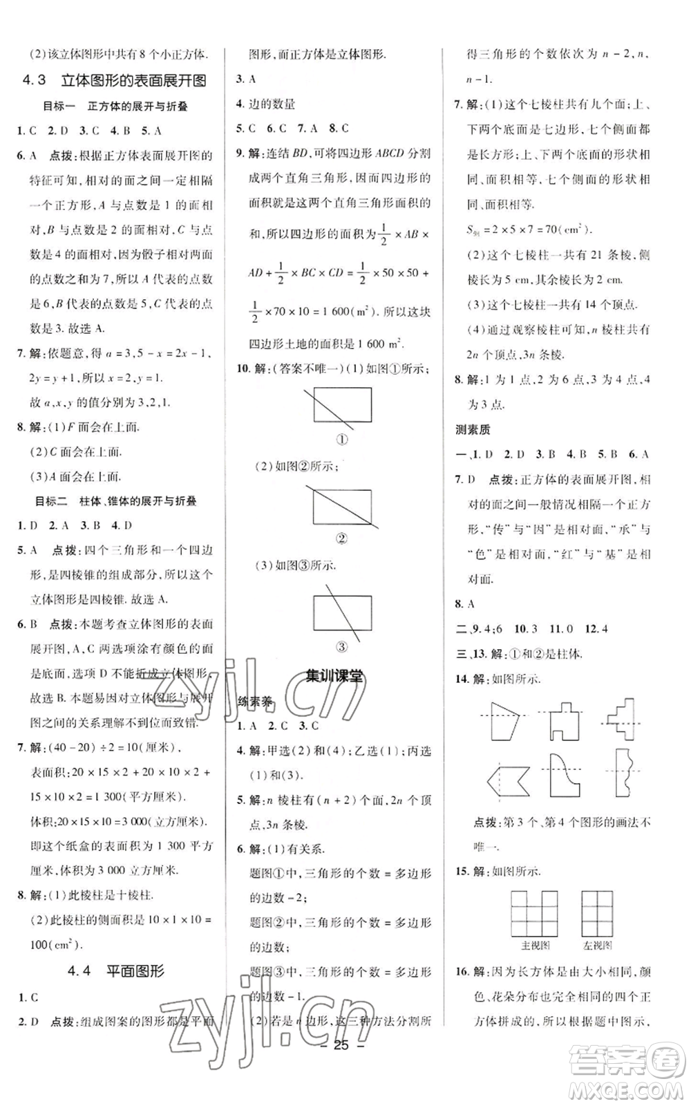 陜西人民教育出版社2022秋季綜合應(yīng)用創(chuàng)新題典中點提分練習(xí)冊七年級上冊數(shù)學(xué)華師大版參考答案