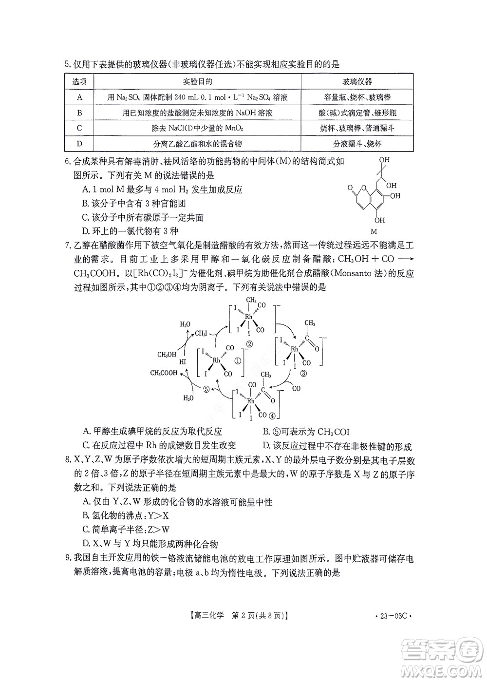 2022-2023年度河南省高三年級(jí)入學(xué)摸底考試一化學(xué)試題及答案