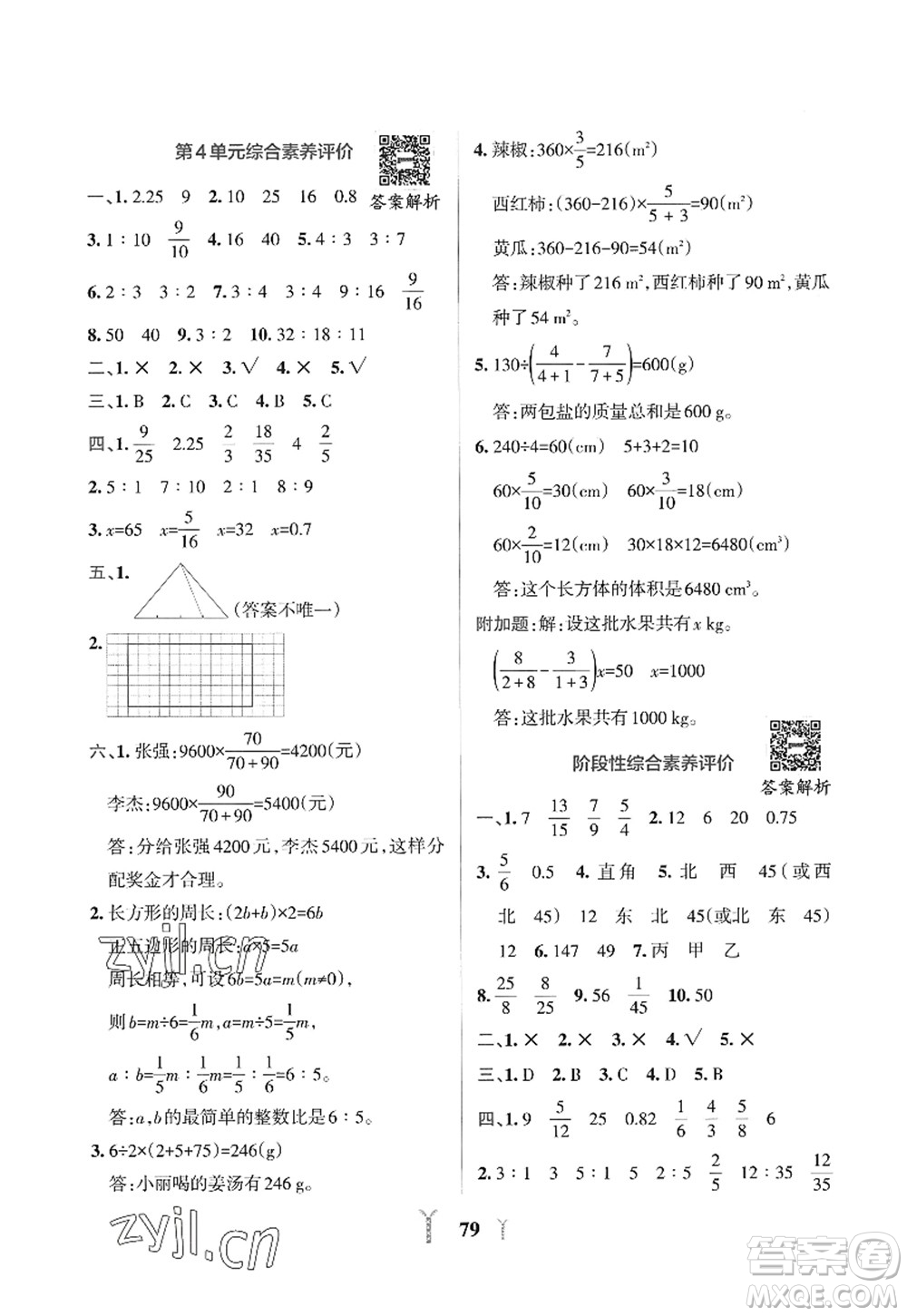 陜西師范大學(xué)出版總社2022PASS小學(xué)學(xué)霸沖A卷六年級(jí)數(shù)學(xué)上冊(cè)RJ人教版答案