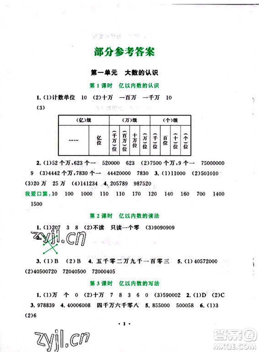 安徽人民出版社2022啟東黃岡作業(yè)本數(shù)學四年級上冊人教版答案