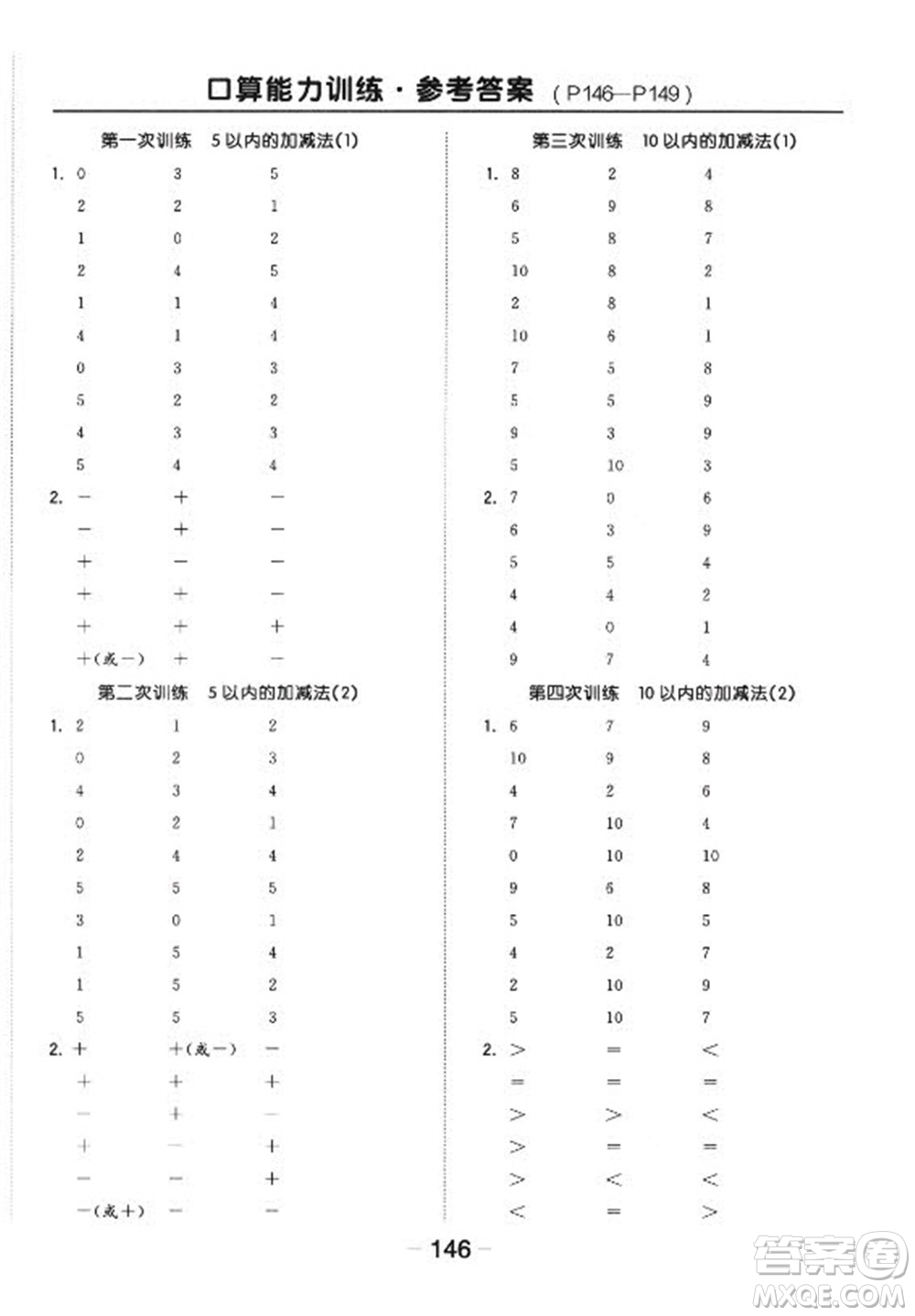 開明出版社2022全品學(xué)練考數(shù)學(xué)一年級上冊蘇教版答案