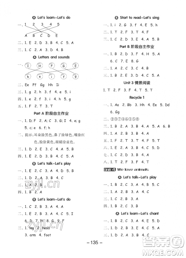 開明出版社2022全品學(xué)練考英語(yǔ)三年級(jí)上冊(cè)人教版答案