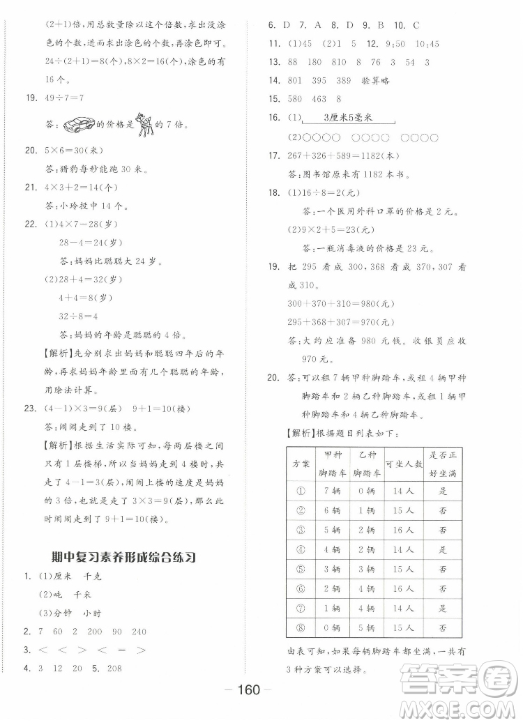 開明出版社2022全品學(xué)練考數(shù)學(xué)三年級上冊人教版答案