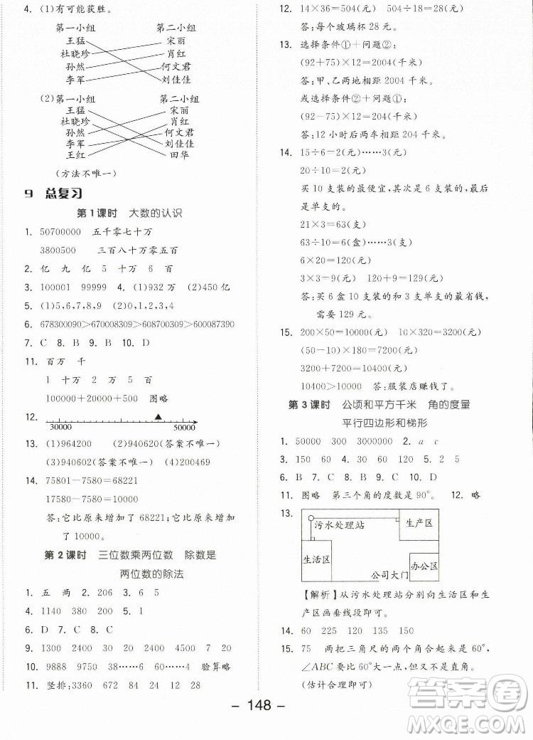 開明出版社2022全品學(xué)練考數(shù)學(xué)四年級上冊人教版答案