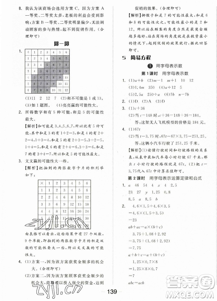 開明出版社2022全品學(xué)練考數(shù)學(xué)五年級(jí)上冊(cè)人教版答案