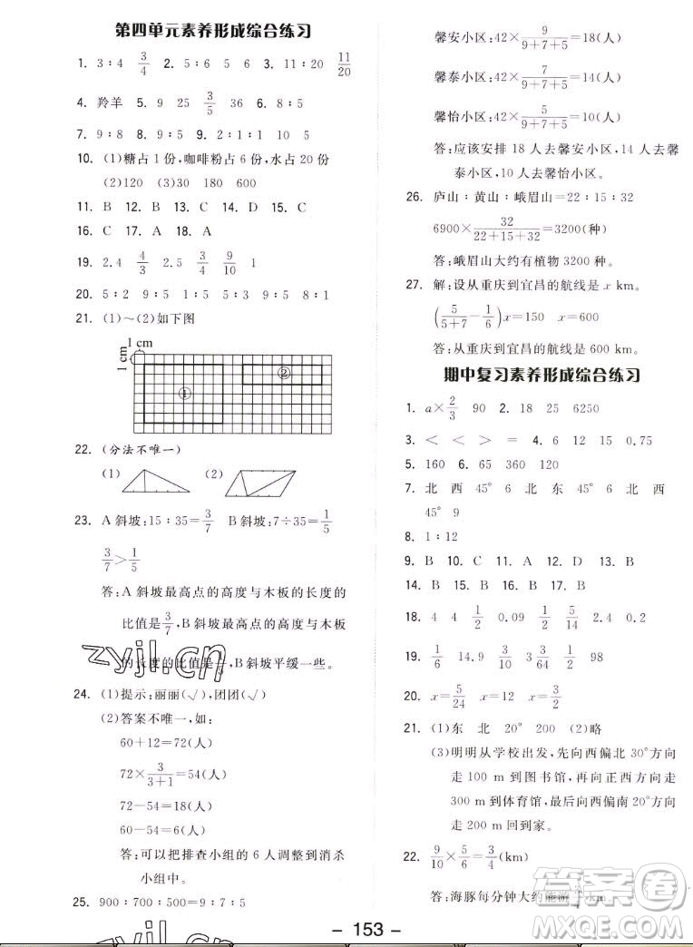 開明出版社2022全品學(xué)練考數(shù)學(xué)六年級(jí)上冊(cè)人教版答案