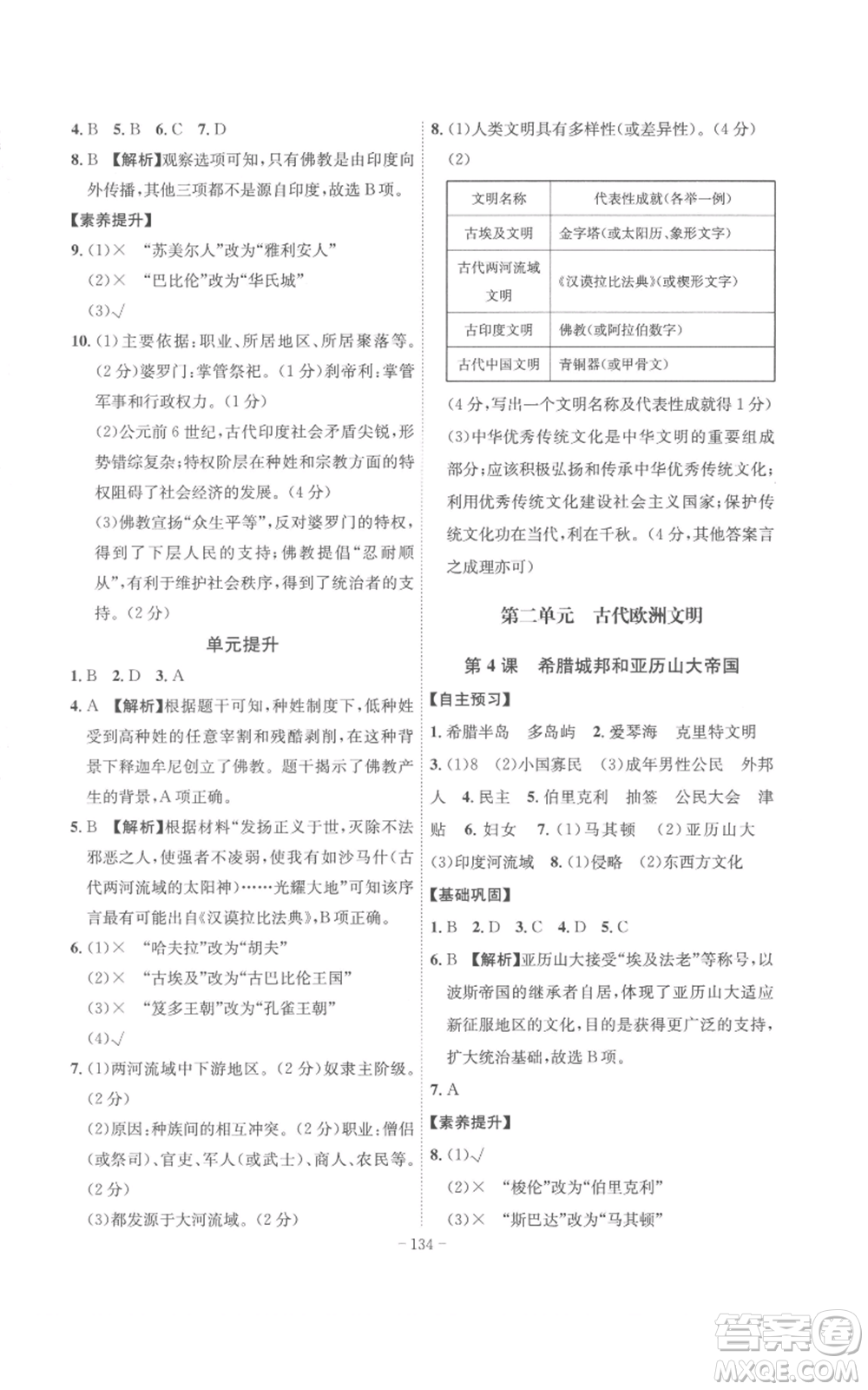 安徽師范大學(xué)出版社2022秋季課時(shí)A計(jì)劃九年級(jí)上冊(cè)歷史人教版參考答案