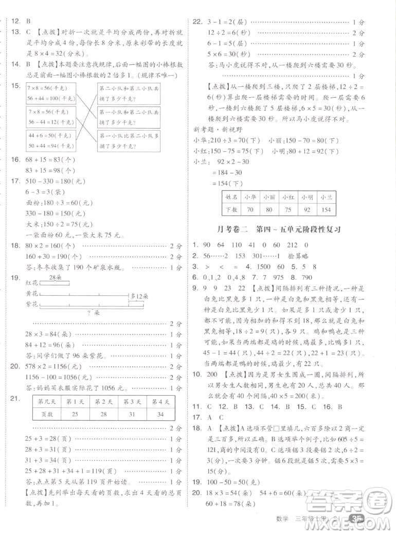 天津人民出版社2022全品小復(fù)習(xí)數(shù)學(xué)三年級(jí)上冊(cè)SJ蘇教版答案