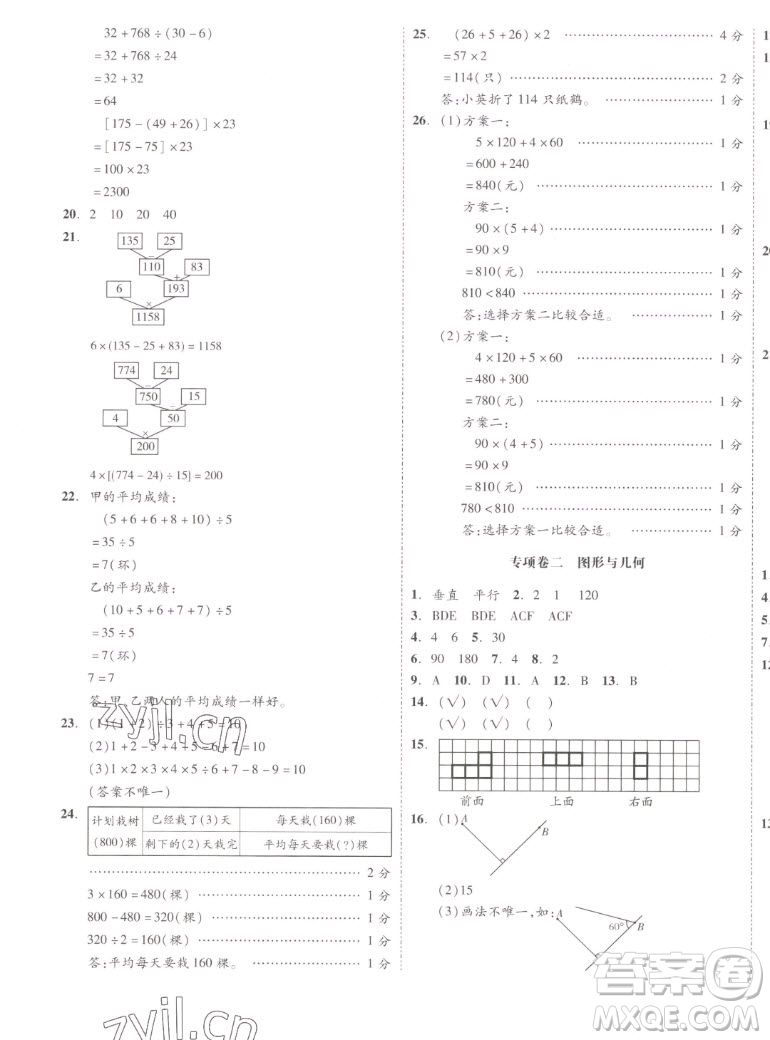 天津人民出版社2022全品小復(fù)習(xí)數(shù)學(xué)四年級(jí)上冊(cè)SJ蘇教版答案