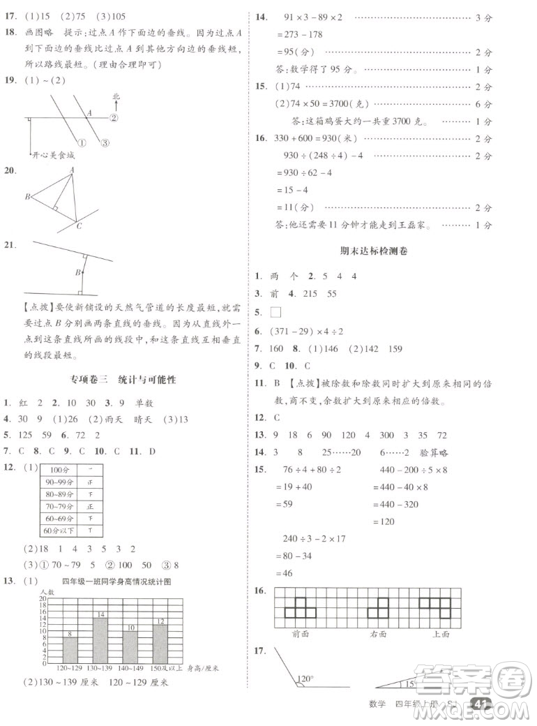 天津人民出版社2022全品小復(fù)習(xí)數(shù)學(xué)四年級(jí)上冊(cè)SJ蘇教版答案