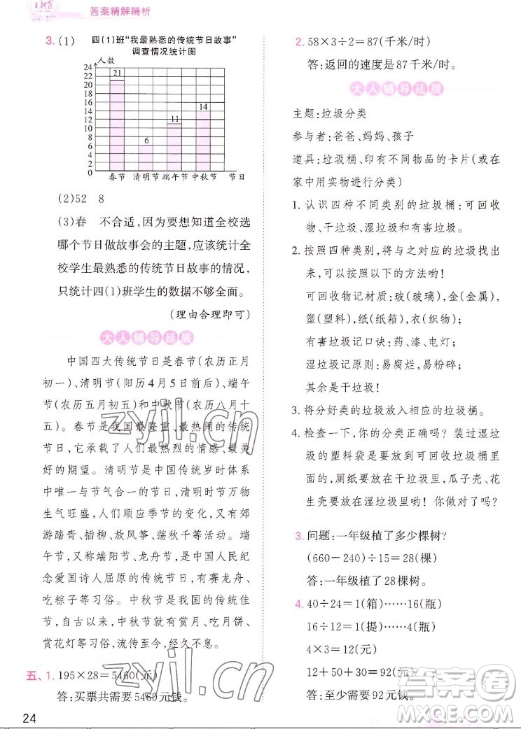 江西人民出版社2022王朝霞創(chuàng)維新課堂數學四年級上冊RJ人教版答案