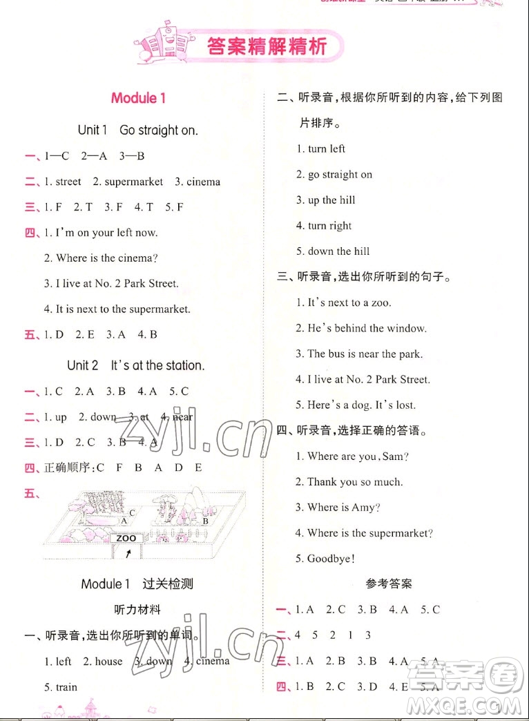 江西人民出版社2022王朝霞創(chuàng)維新課堂英語四年級上冊WY外研版答案