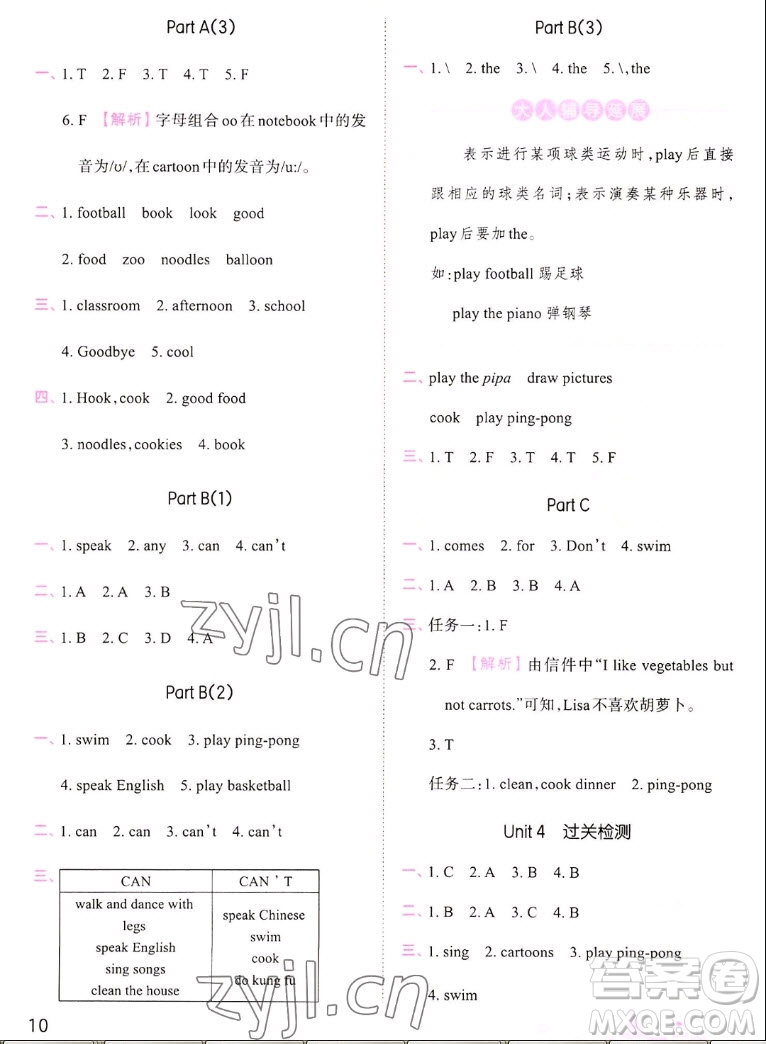 江西人民出版社2022王朝霞創(chuàng)維新課堂英語五年級上冊人教版答案