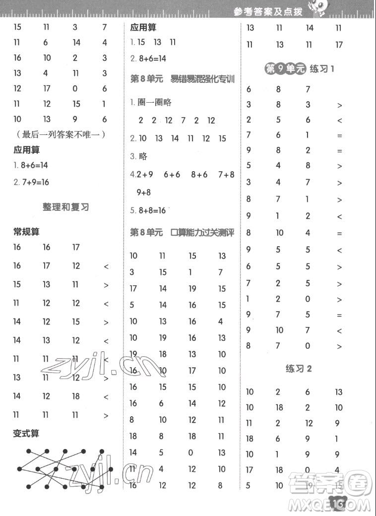 安徽教育出版社2022星級口算天天練一年級數(shù)學(xué)上R版人教版答案