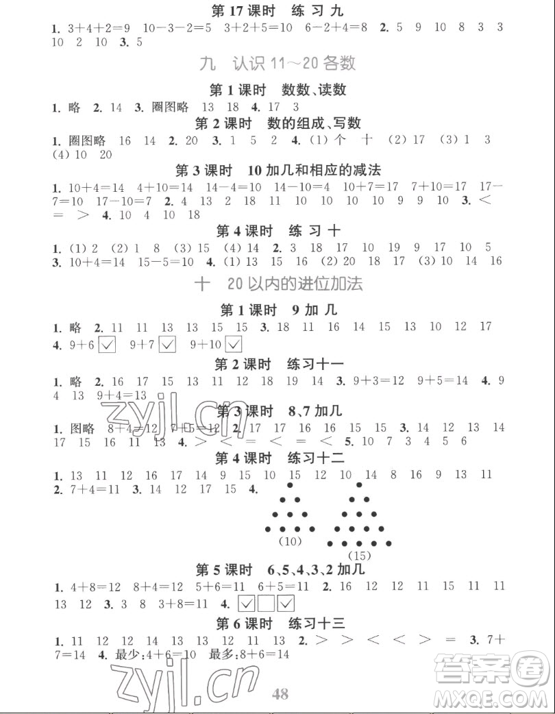 北方婦女兒童出版社2022秋江蘇金考卷數(shù)學(xué)一年級上冊蘇教版答案