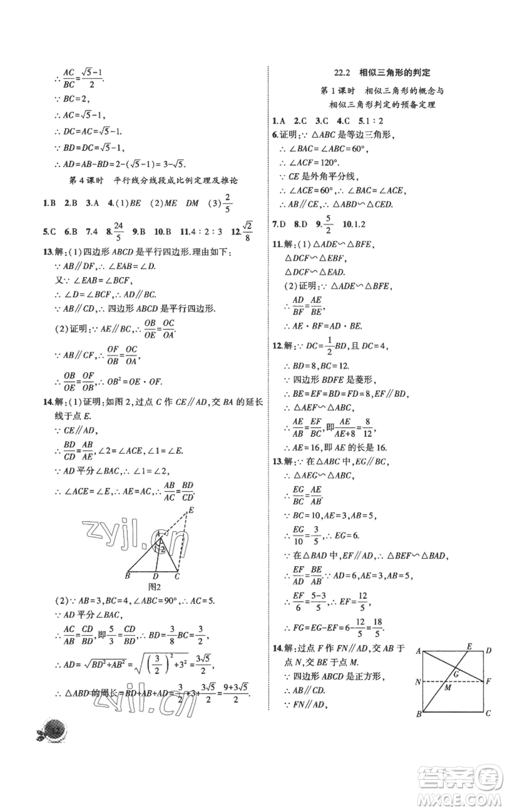 安徽大學出版社2022創(chuàng)新課堂創(chuàng)新作業(yè)本九年級上冊數(shù)學滬科版參考答案