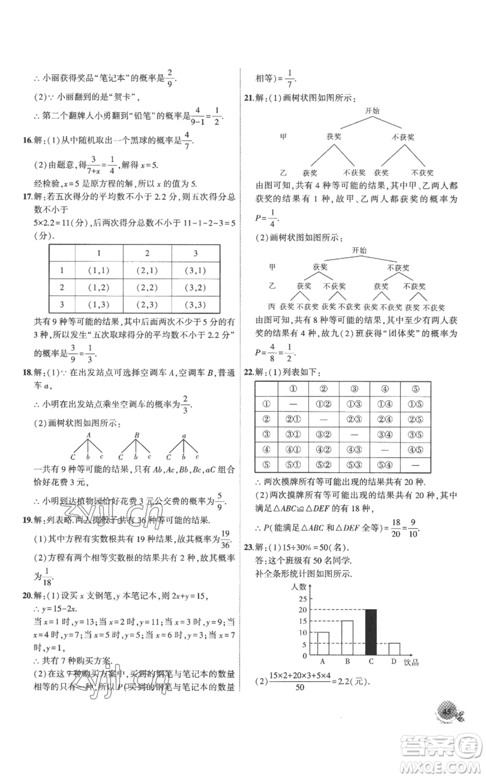 安徽大學(xué)出版社2022創(chuàng)新課堂創(chuàng)新作業(yè)本九年級(jí)上冊(cè)數(shù)學(xué)人教版參考答案