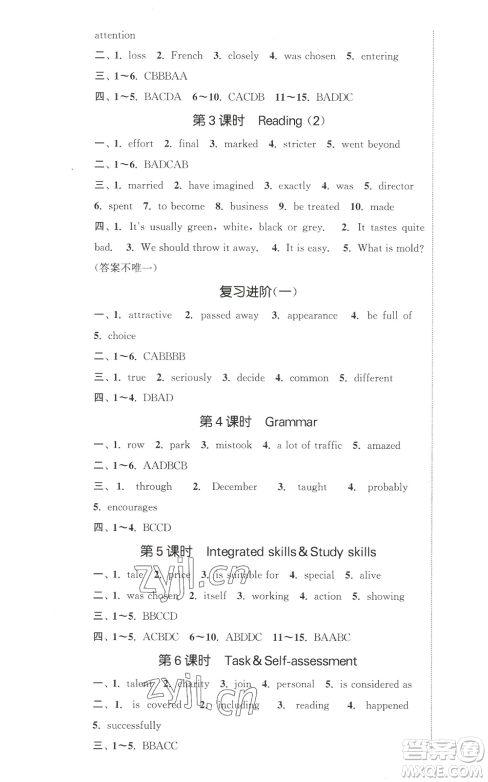 南京大學(xué)出版社2022提優(yōu)訓(xùn)練課課練九年級上冊英語江蘇版徐州專版參考答案