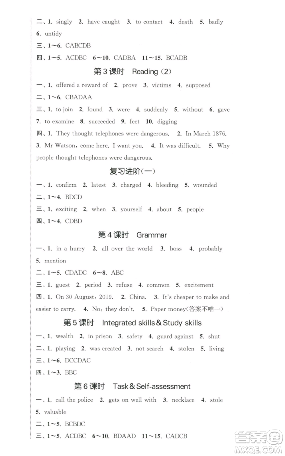 南京大學(xué)出版社2022提優(yōu)訓(xùn)練課課練九年級上冊英語江蘇版徐州專版參考答案