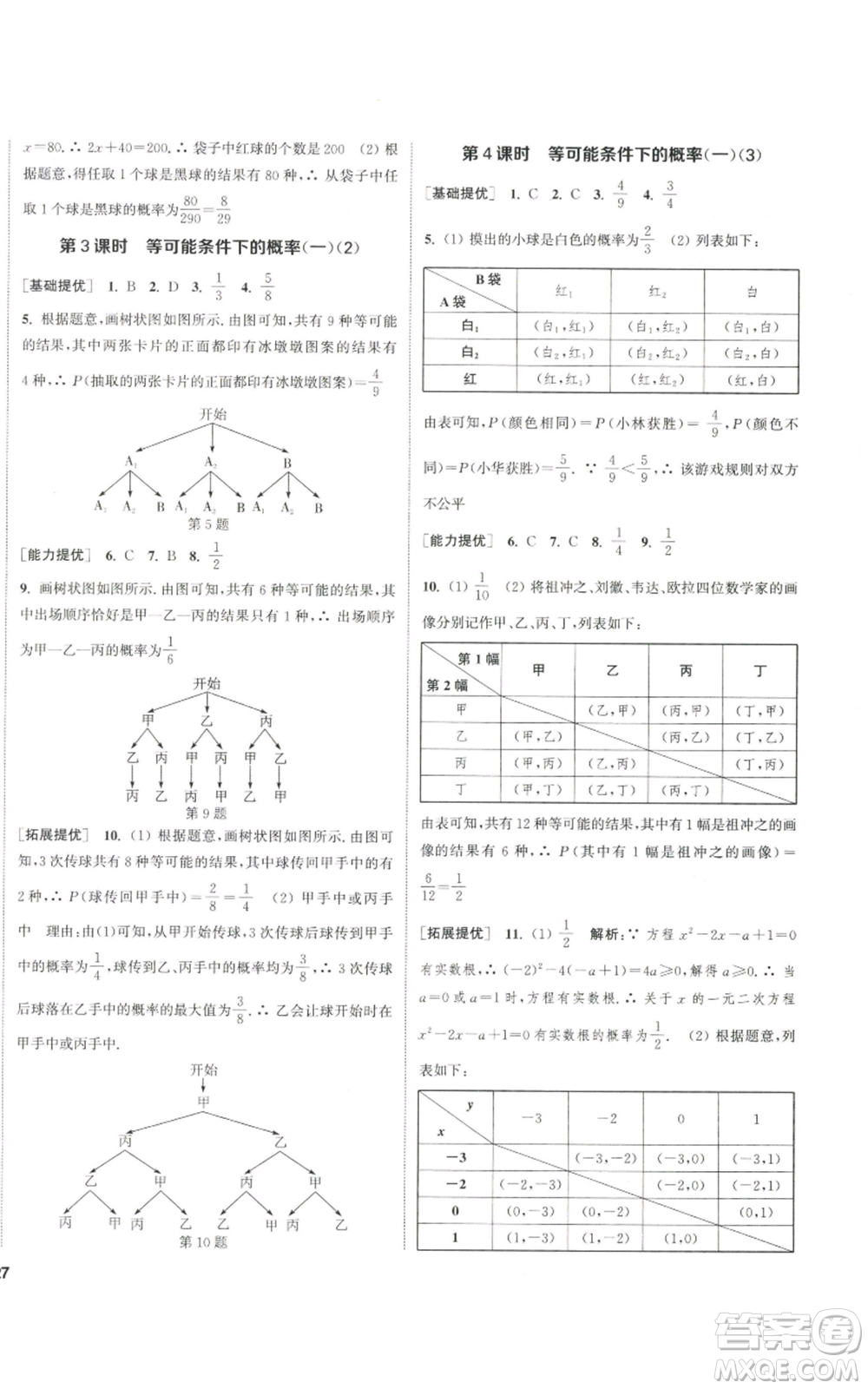 南京大學(xué)出版社2022提優(yōu)訓(xùn)練課課練九年級上冊數(shù)學(xué)江蘇版徐州專版參考答案