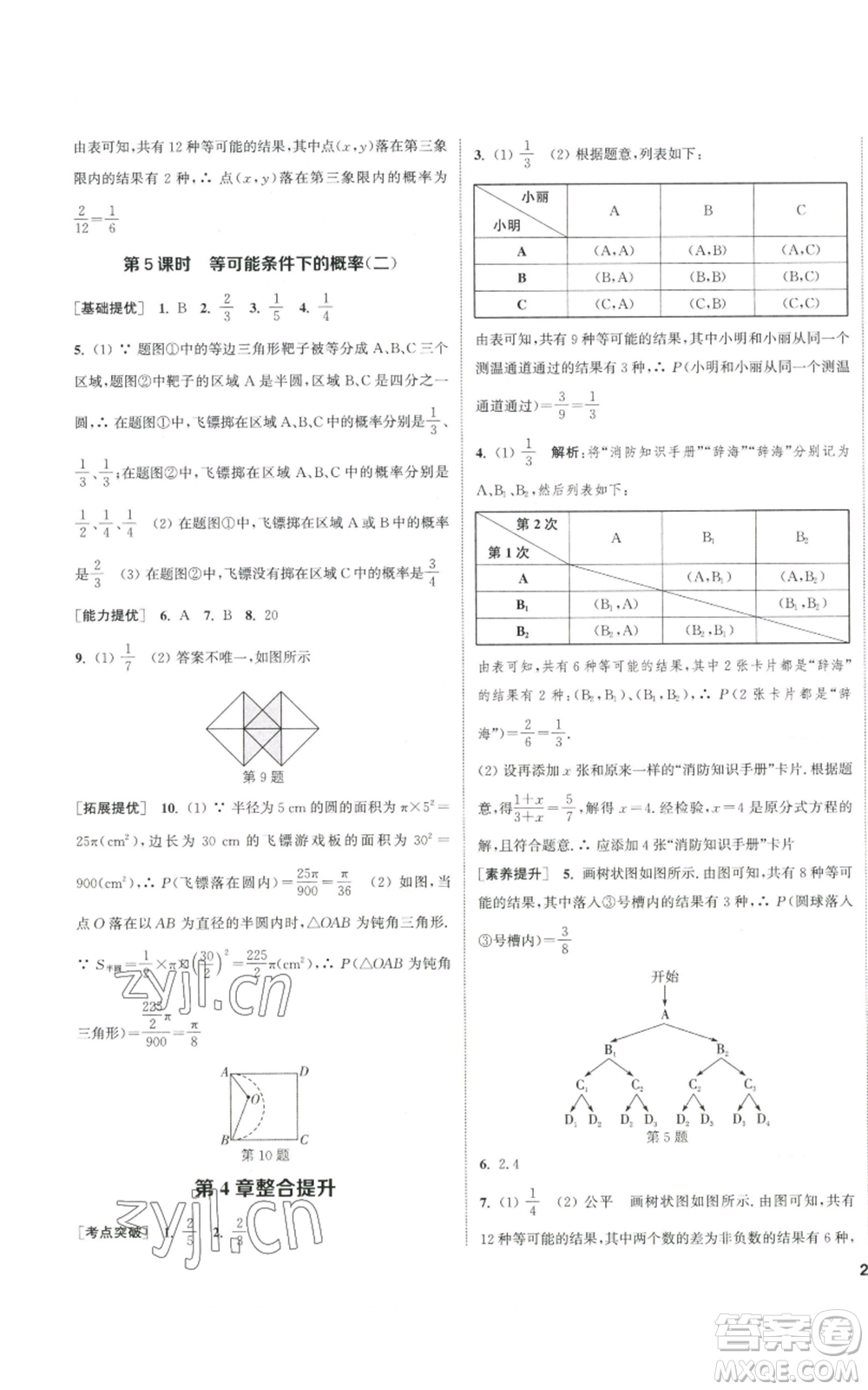 南京大學(xué)出版社2022提優(yōu)訓(xùn)練課課練九年級上冊數(shù)學(xué)江蘇版徐州專版參考答案