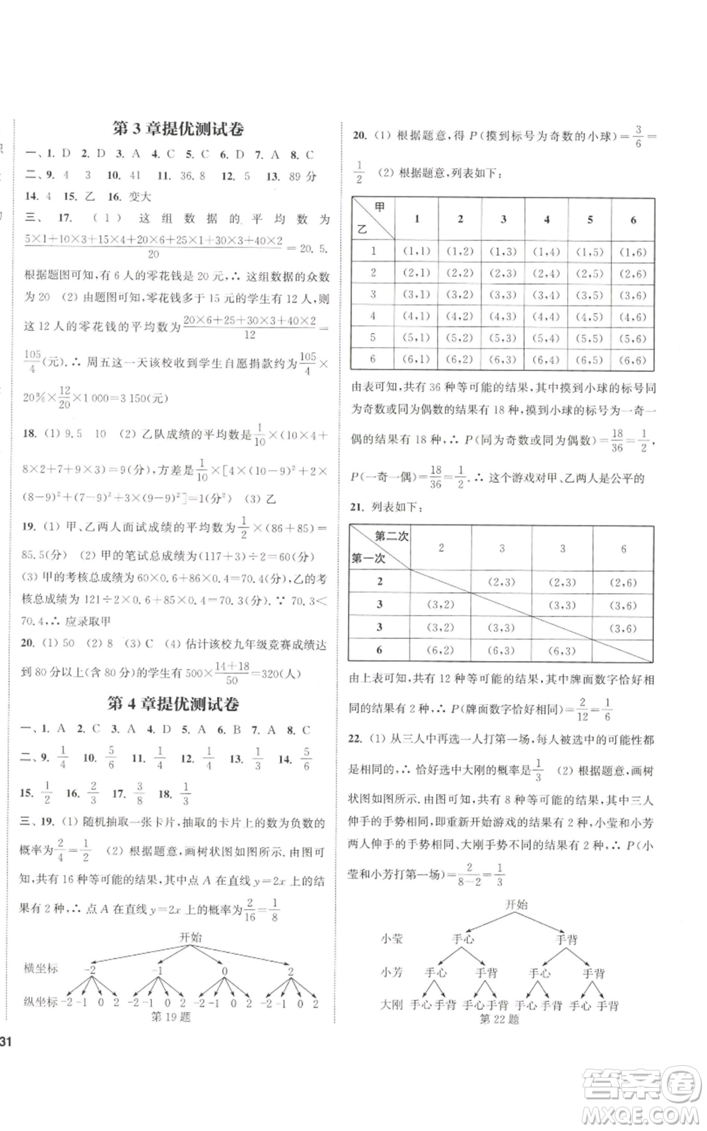 南京大學(xué)出版社2022提優(yōu)訓(xùn)練課課練九年級上冊數(shù)學(xué)江蘇版徐州專版參考答案