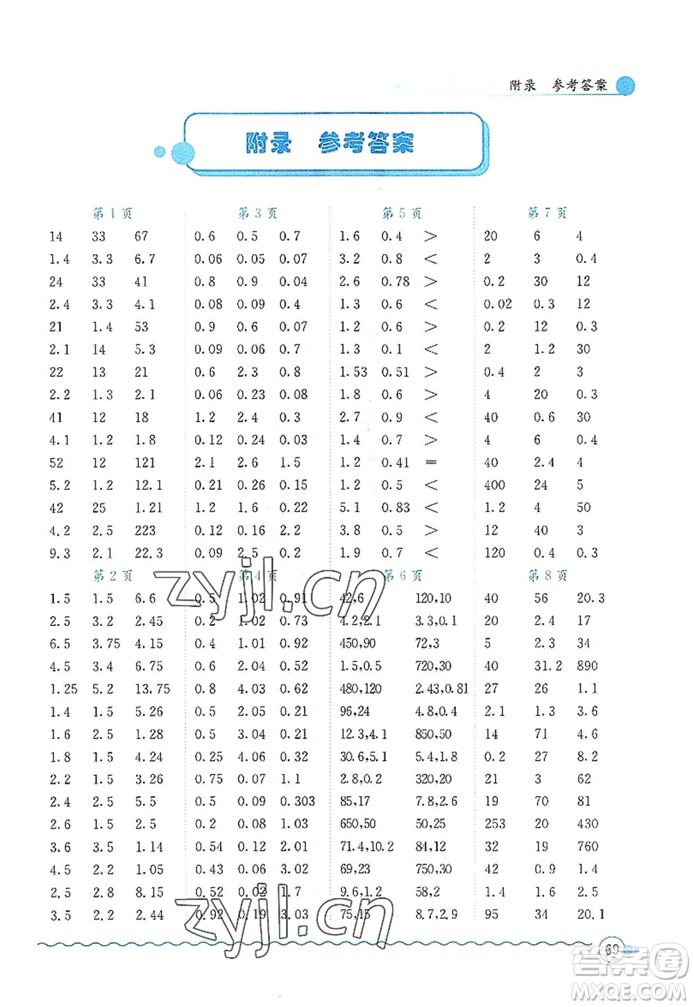 龍門書局2022黃岡小狀元口算速算練習(xí)冊五年級數(shù)學(xué)上冊BS北師版答案