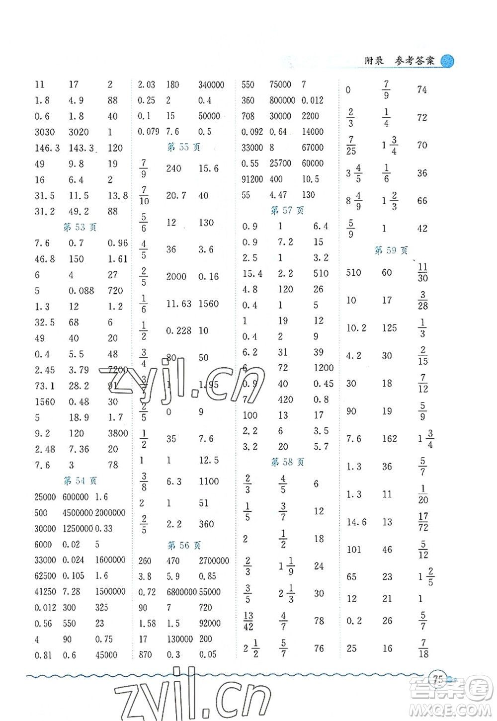 龍門書局2022黃岡小狀元口算速算練習(xí)冊五年級數(shù)學(xué)上冊BS北師版答案