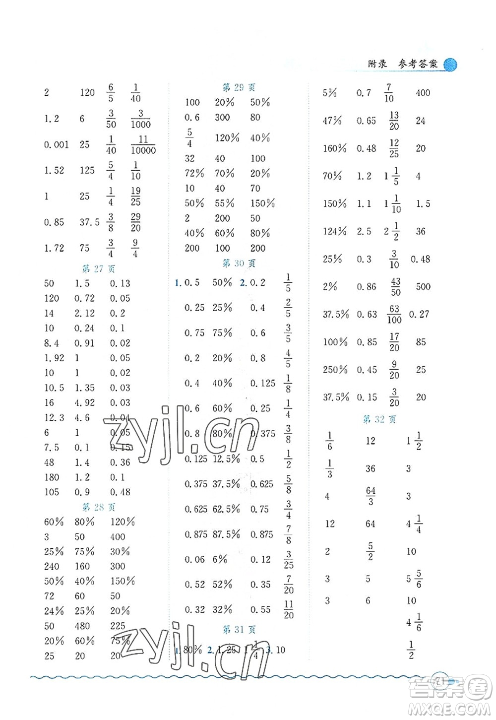 龍門書(shū)局2022黃岡小狀元口算速算練習(xí)冊(cè)六年級(jí)數(shù)學(xué)上冊(cè)BS北師版答案